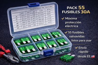 Pack 55 Fusibles 30A – Protección Instantánea para tu Vehículo